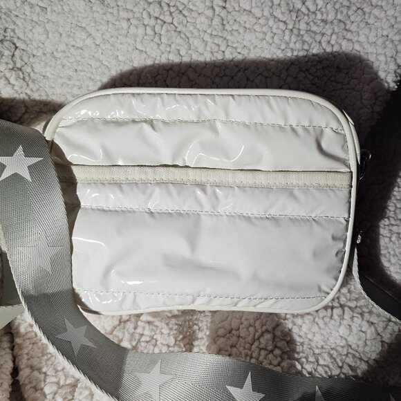 Glossy White Crossbody – Star Strap, Vertical Zip, Vintage Premium Streetwear - Picture 2 of 6